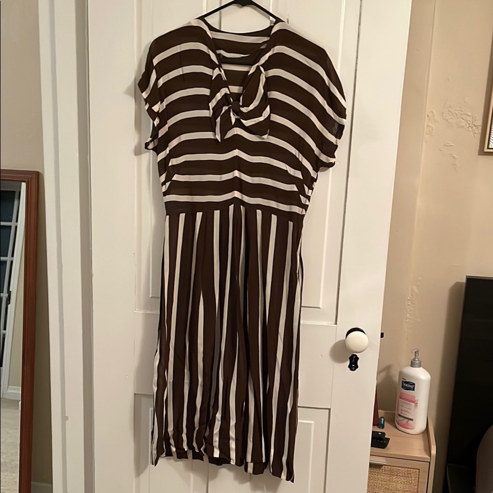 Vintage 40s Brown and White Striped Dress